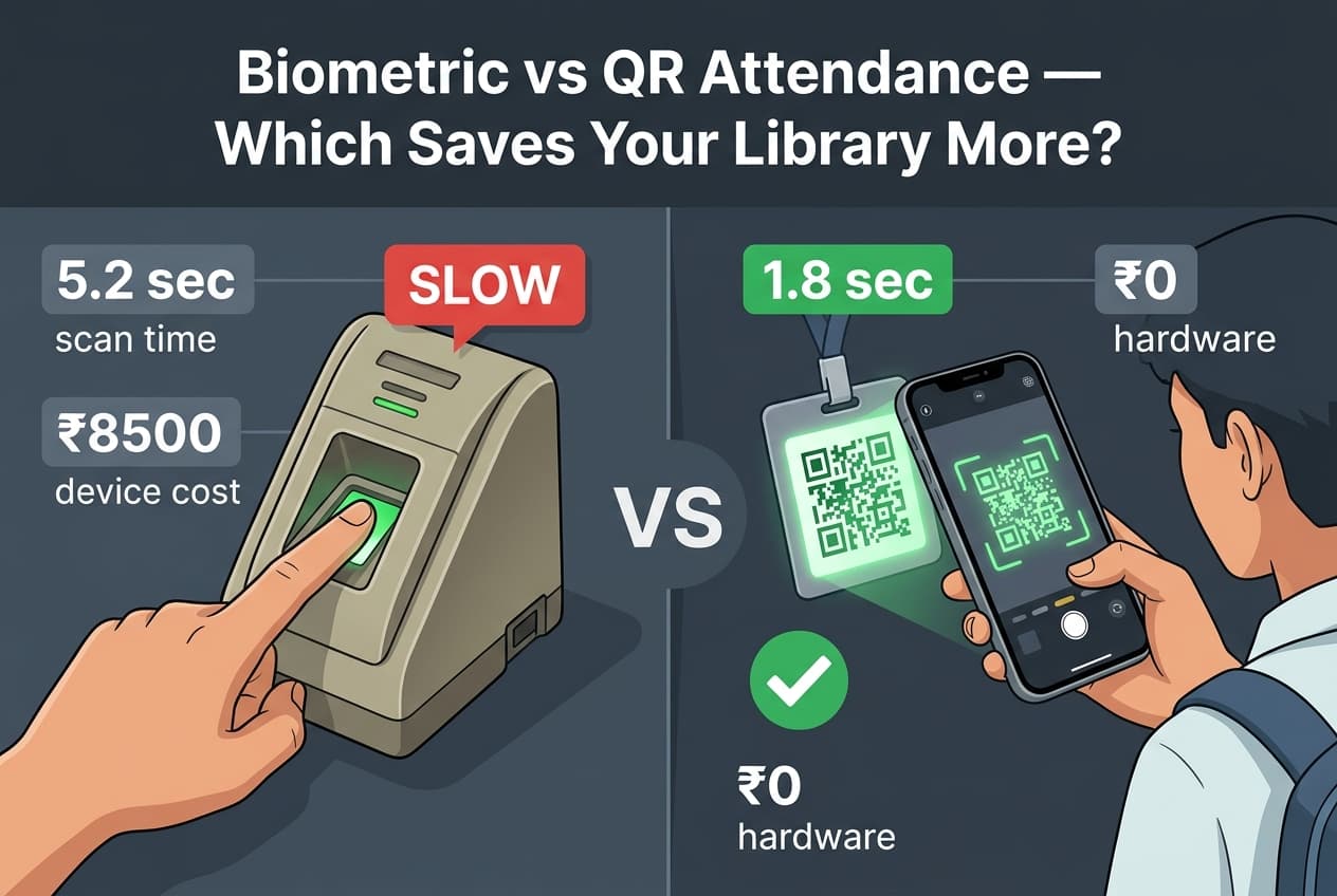 Biometric Machine vs QR Code Attendance for Study Libraries: Setup Cost, Speed, Privacy & Failure Rates Compared