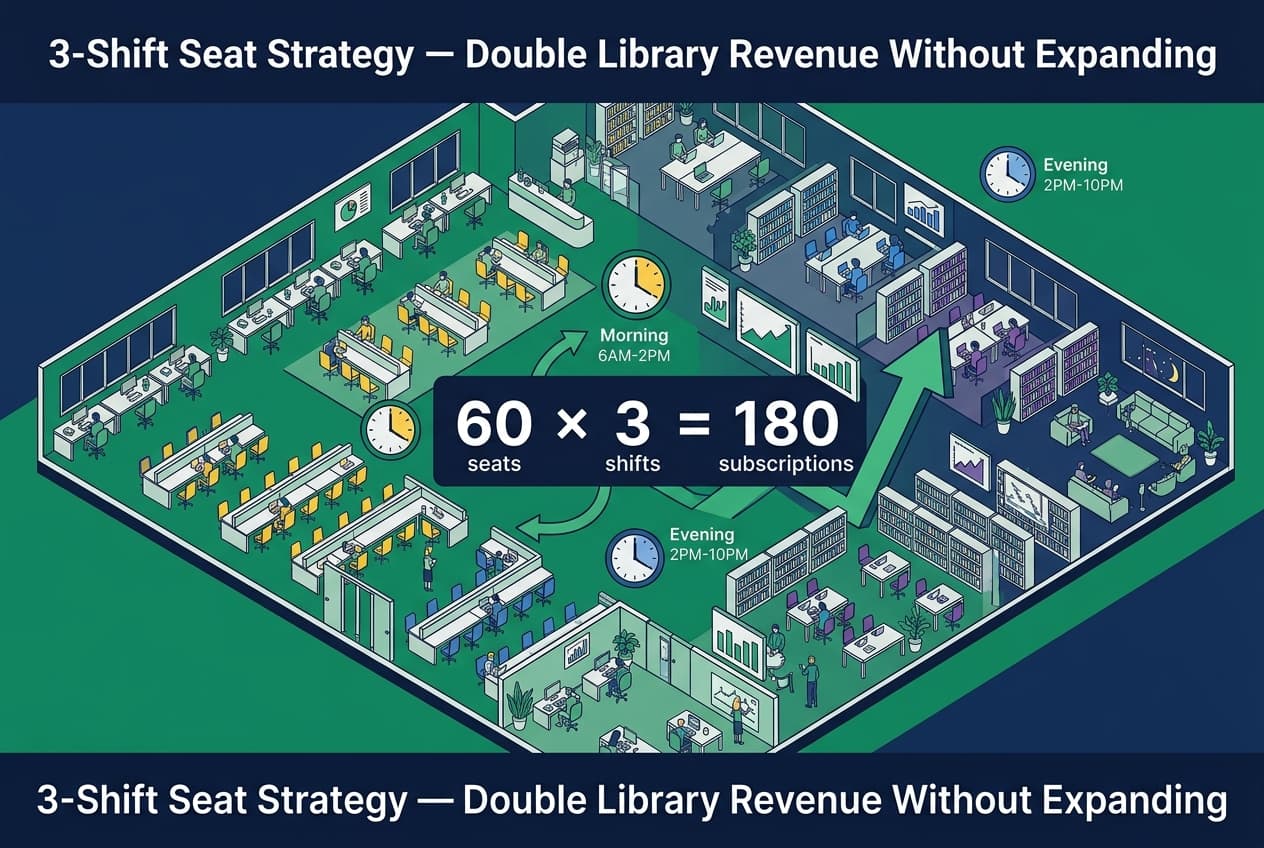 Modern Library Seat Management & 3-Shift Booking System: How to Double Revenue Without Expanding Physical Space